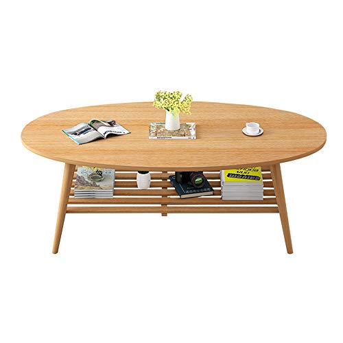 Table XIAOYAN Basse Nordique en Bois Massif avec étagères à 2 Niveaux Petite à thé Ovale de Bureau 3 Couleurs 100X50X43cm (Couleur : A)