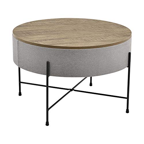 [en.casa] Table Basse Ronde avec Plateau Amovible Panneaux de Particules Textile Métal Couleur Bois Gris Noir 40 x 60 cm