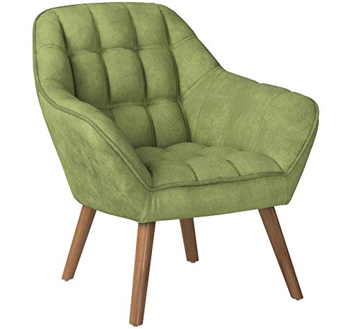 Zons Oslo Fauteuil Une Place en Velours/Suedine/Tissus Vert, Style scandinave Pieds en Bois