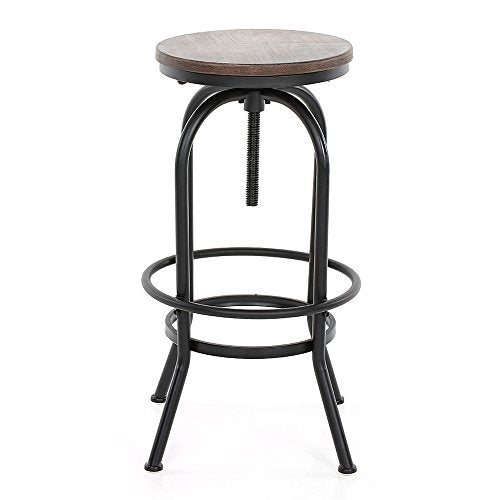 IKAYAA Tabouret Bar Industriel | Bois de Pin Naturel et Métal | Marron Rustique et Noir| Hauteur Réglable | Tabouret Haut pour Salon, Salle à Manger, Cuisine