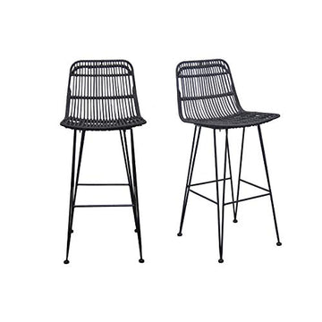 Miliboo Tabourets de Bar en rotin Noir (Lot de 2) Malacca