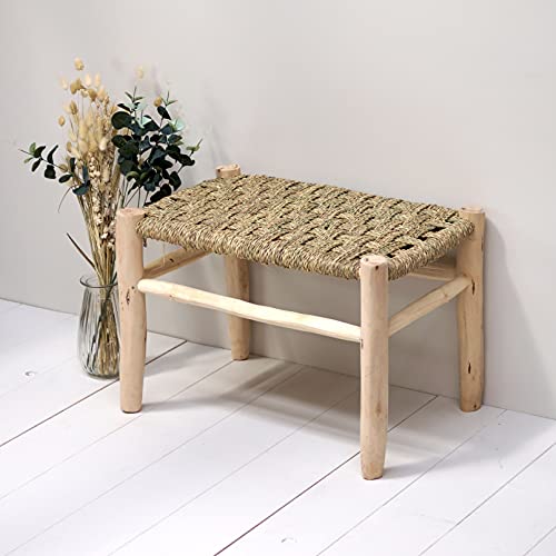 Banc marocain en bois massif et tressage naturel (Tressage ligne, 60cm)