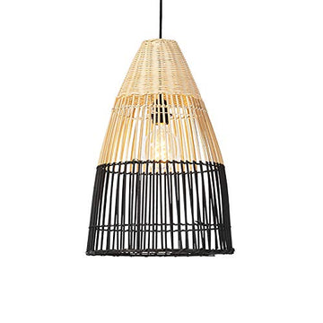 QAZQA Art Deco Suspension/Lustre/Luminaire/Lumiere/Éclairage art déco en bambou et nuance noire - Bamboo Bamboo Noir,Marron Rond E27 Max. 1 x 40 Watt/intérieur/Salon/Cuisine