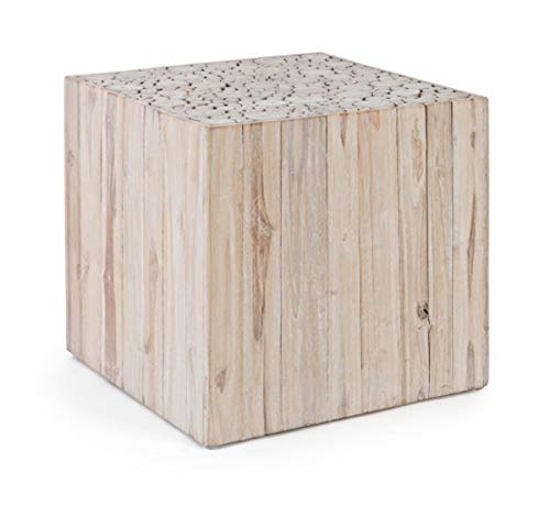 PEGANE Table d'appoint en Bois Teck Coloris Blanc - L 45.5 x P 45.5 x H 45.5 cm