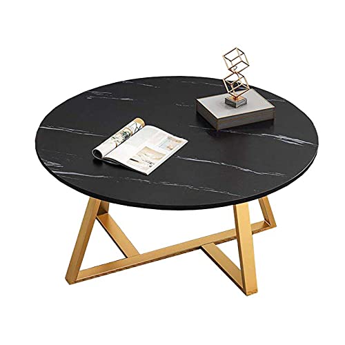 Grande table basse moderne, table basse ronde de 30 pouces avec cadre en métal doré, plateau de table en marbre simple, table à thé de décoration d'intérieur contemporaine pour bureau de salon,Noir