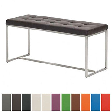 CLP BANC BARCI SIMILICUIR REMBOURRAGE ÉPAIS I BANQUETTE DE CUISINE DESIGN MODERNE I SIÈGE DE 2 PLACES HAUTEUR ASSISE 48 CM I SUPPORT EN ACIER INOXYDABLE MARRON