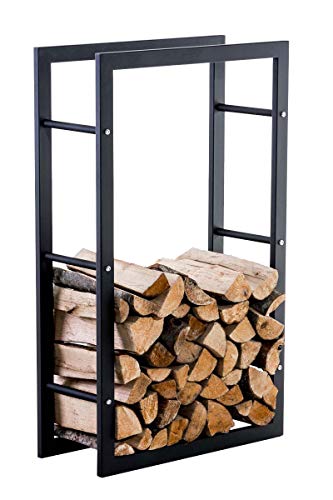 CLP Étagère Porte Bois De Cheminée KERI V3 I Porte-Bûches Moderne en Métal Noir Mat 25 x 60 x 100 cm