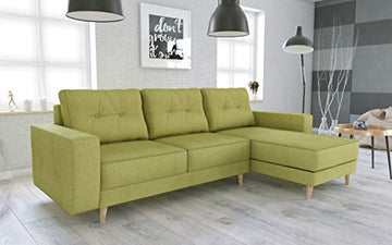 Canapé d'angle convertible HOLIA style scandinave avec boutons (vert)