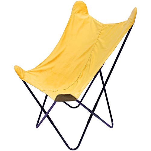 Home Deco Factory HD6004 Fauteuil Papillon Velours réversible tissu Jaune Structure métal H101 x 74 x 79 cm