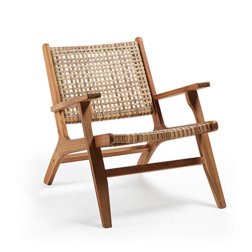 Kave Home - Fauteuil Grignoon avec accoudoirs en rotin et Structure en Bois Massif d'acacia pour Usage intérieur et extérieur