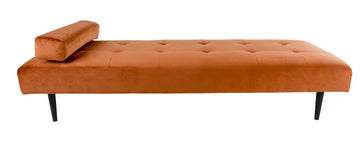 PEGANE Méridienne en Velours Orange piètement en Bois - Dim : 200 x 80 x 38 cm