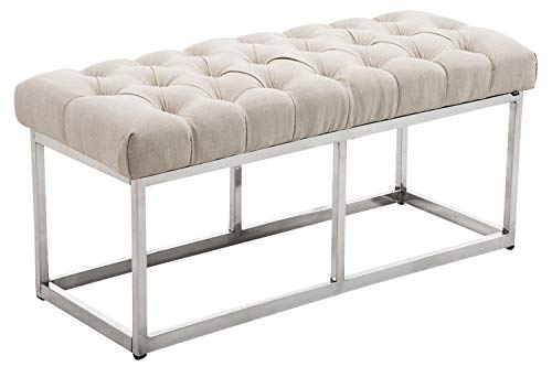 CLP Banquette Amun E Tissu I Assise Rembourrée avec Coutures Décoratives Support en Acier Inoxydable I Banc de Couloir Hauteur 46 cm I, Couleur:crème, Taille:100 cm