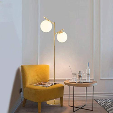 JHSHENGSHI Lampadaires Nordic Sphere Lampadaire LED, 3 lumières en Verre dépoli Globe Shade Tall Pole Lampadaire pour Salon Chambre Bureau lampadaire