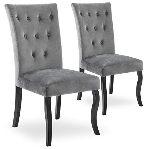 INTENSEDECO Lot de 2 chaises capitonnées Chaza Velours Gris