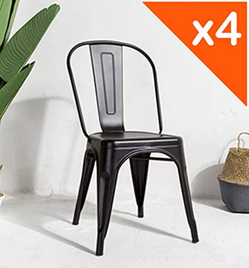 Kosmi - Lot de 4 Chaises Noires en métal Noir Mat Style Industriel Factory