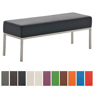 CLP Banc 3 Places LAMEGA 120x40, Rembourrage épais 15 cm, Banquette, châssis en Acier brossé, Similicuir Noir