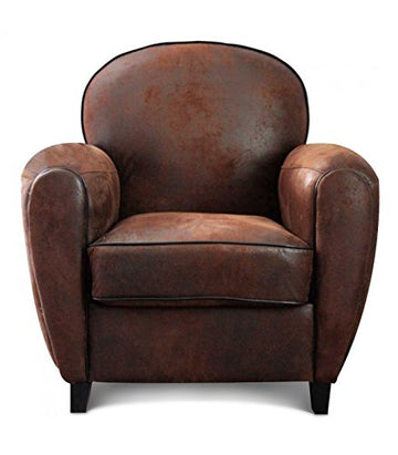 Wadiga Fauteuil Club Aspect Cuir Vieilli Marron