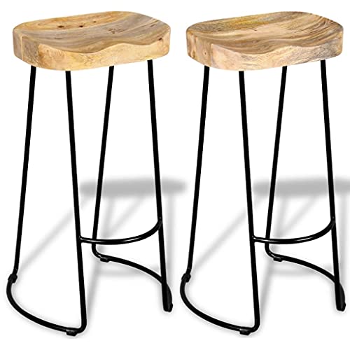 vidaXL 2X Bois de Manguier Massif Tabouret de Bar Gavin Meuble de Bistrot