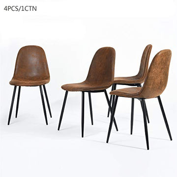 Homy Casa Lot de 4 Chaises 44x44x87cm Scandinave Rétro Vintage en Suède Marron Pied Métal Noir