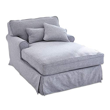 Loberon Chaise Longue Compton - H/L/P env. 89/105 / 157 cm - Bleu Clair - pin, Bouleau, Viscose, Lin, Mousse