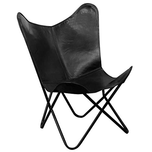 vidaXL Chaise Papillon Cuir Véritable Noir Fauteuil Salon Chambre Maison