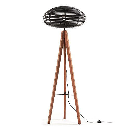 Kave Home - Lampadaire Layton noir en rotin noir et bois massif d'acajou