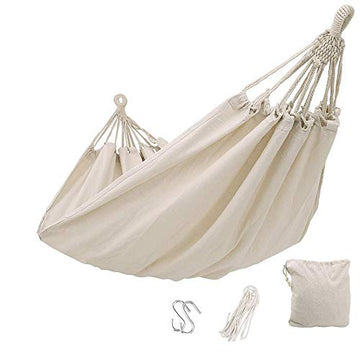 Hamac de camping en extérieur pour lit simple ou double en coton pour 2 personnes, balançoire de couchage portable avec sac de transport pour patio, cour, jardin, porche et voyage Blanc/260 x 150 cm