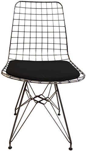 mina concept 28-1 Chaise design industriel en fil de fer – 45 cm d'assise, 81 cm de hauteur avec dossier – Coussin de siège noir