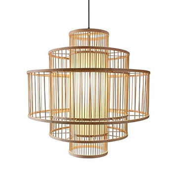 Fine Asianliving Abat-jour Plafonnier Bambou Fait Main - Lena D50cm Bambou Plafonnier Luminaire Lampe Suspendue Suspension Lampe Orientale Chinois Japonais Abat-Jour Fait