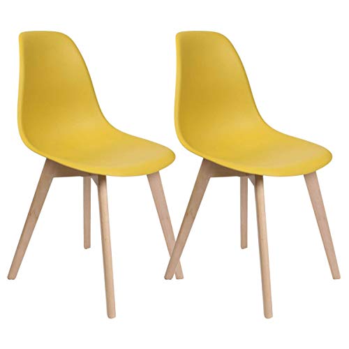 AltoBuy MELYA - Lot de 2 Chaises Scandinaves Jaune Moutarde