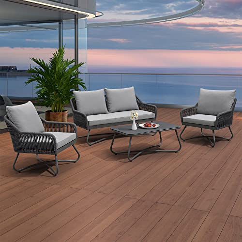 PURPLE LEAF Salon de Jardin Exterieur 4 Personnes avec Table Basse Salon Jardin pour Balcon Terrasse Canapé de Jardin avec Coussins, Andros