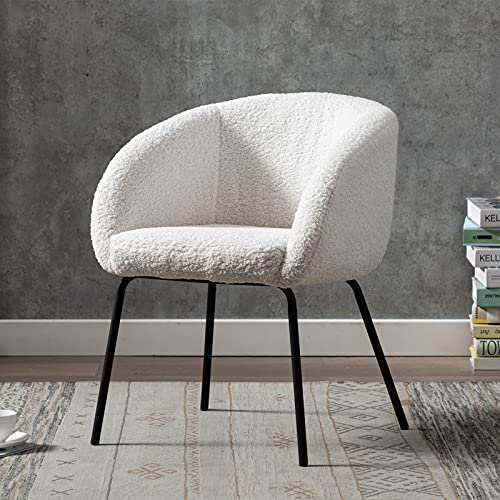 Wahson Fauteuil à Manger Chaise de Salle à Manger Chaise de Loisirs Chaise en Velours pour Chambre à Coucher/Coiffeur (Blanc-Fausse Fourrure)