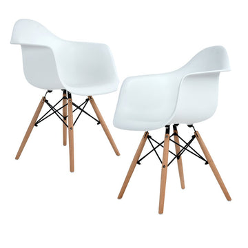 AJIE LOT DE 2 CHAISE DE SALLE À MANGER, FAUTEUIL DE CHAISE LATÉRALE DESIGN RÉTRO JAMBE DE BOIS DE HÊTRE MASSIF - BLANC