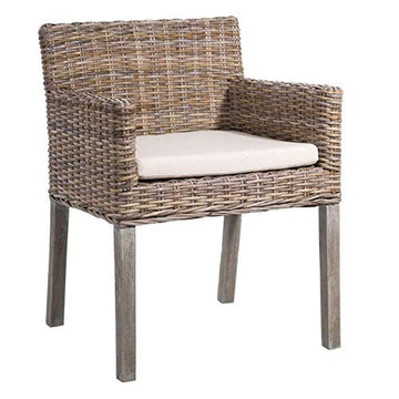 Générique Chaise avec accoudoirs en rotin et Coussin Beige Samuel - L 60 x l 60 x H 80