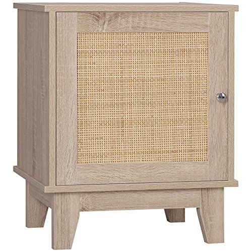 HOMCOM Table de Chevet Table de Nuit en cannage Style bohème avec 1 Placard 48 x 40 x 58 cm - Bois Naturel