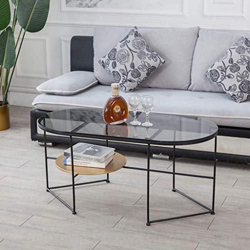 Ovale Table Basse Creative Side Table End Sofa Table avec Verre Trempé Et Pieds En Métal Meubles Salon Noir (Size : 80×40×45cm)