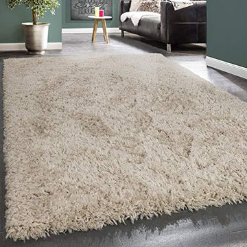 Paco Home Tapis Poils Hauts Moelleux Moderne Shaggy Style Flokati Confortable Uni Beige, Dimension:120x160 cm