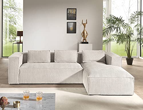 Lisa Design - Stella Corner Sofa - Corduroy 4 Seater Sofa - Contemporary Style - Made in Europe - Straight, Beige