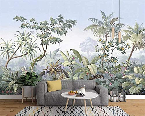 A-Gavvzq Papier Peint Panoramique jungle Soie, 350 x 250 cm Tropical Rainforest Coconut Tree Poster Geant Mural Personnalisé 3D pour Salon Chambre Décoration Murale