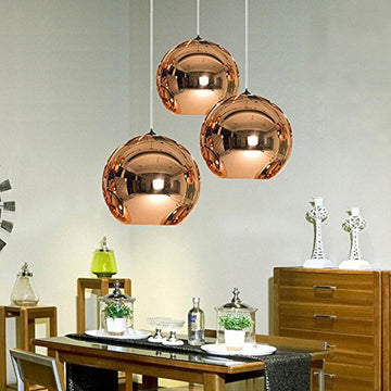 Huahan Haituo Abat-jour Moderne Cuivre Miroir Lustre Boule Suspension globe en Chrome avec fil 120CM,Diamètre (Cuivre, 15cm)