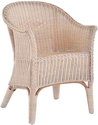 Fauteuil en rotin naturel avec coussins beige/rotin - Avec accoudoirs - Blanc vintage