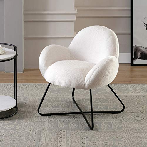 Wahson Chaise Salle à Manger Chaise de Loisirs avec Pieds en Métal Croisés, Fauteuil en Fausse Fourrure pour Salon/Chambre (Blanc)