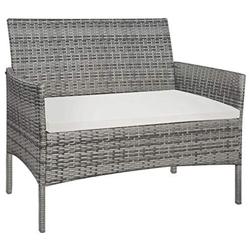 vidaXL Banc de Jardin Résine Tressée Gris Terrasse Patio Banquette Fauteuil