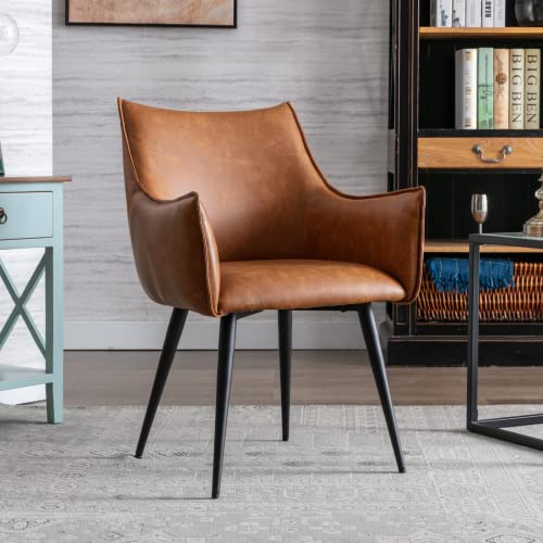 Wahson Armchair Living Room Chair PU Leather Dining Chair with Metal Legs Chair for Living Room/Bedroom/Office (Brown)