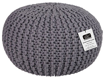 EHC Pouf Rond Double Tricot 100 % Coton Fait à la Main Noir