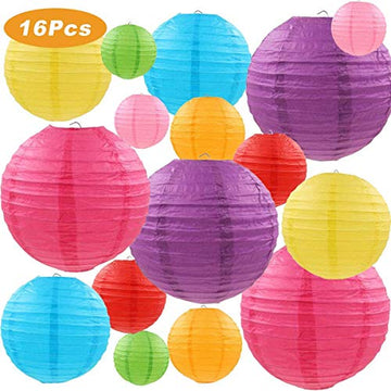 SUPRBIRD Lanternes de papier rondes chinoises colorées pour les décorations d'anniversaire, mariages, fêtes de naissance, fêtes et festivals 16 Pièces