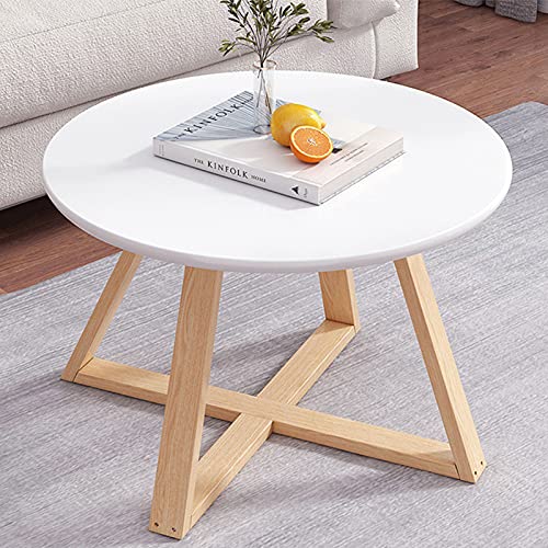 LUWOFU Petite Table de Chevet Salon, Table Basse Ronde, en Bois Moderne Simple élégante Stable Stable Stabilit Structure Bandin,Blanc