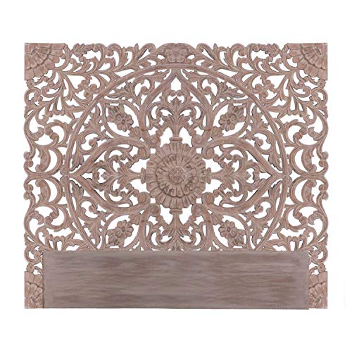 Menzzo Tête de Lit 160 cm en Bois Sculpté | Moderne et Originale | Couleur Marron | Moulures Florales pour Habiller votre Mur | Serena | Dimensions: L160 cm x P3,5 cm x H140 cm