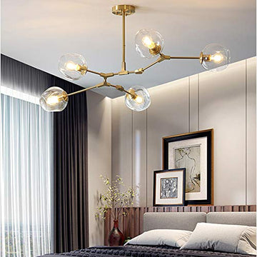 5 Lumière Spoutnik Verre Globe Lustre Éclairage Nordique Brass Brossé E27 Lampe Suspension Pendentif Lampe Molécule Plafonnier Pour Cuisine