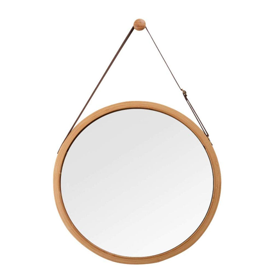 Glzcyoo Miroir Mural Suspendu dans la Chambre à Coucher - Cadre en Bambou Massif et lanière en Cuir réglable - Miroir de Maquillage Rond Mir Miroir de Chambre Rond (Color : A, Size : 45cm)